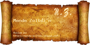 Mende Zoltán névjegykártya